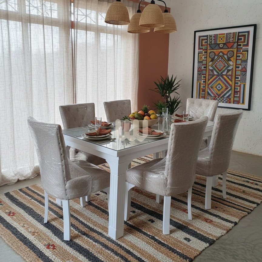 KimWoods Chester 6-Seater Tufted Dining Set – Custom Wood, Finish & Tabletop Options