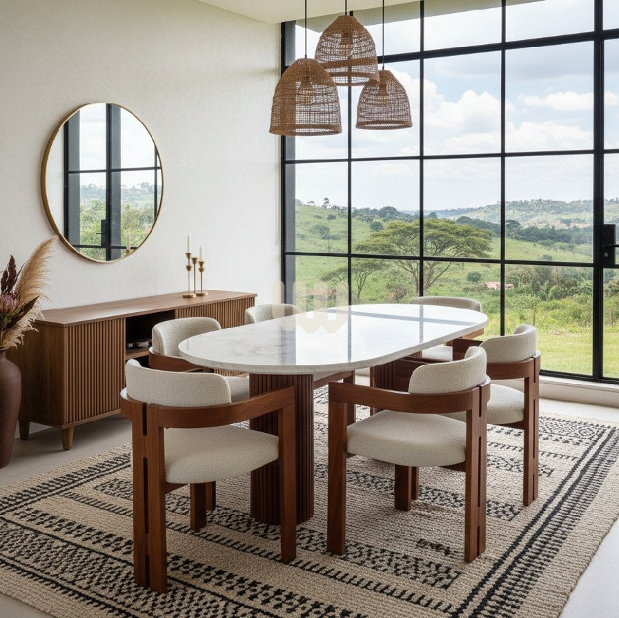 Sunshine Minimalist 6-Seater Marble Top Dining Set – Customizable Finishes & Tabletop Options