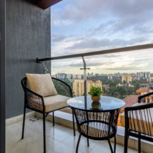 AllTime 3-Piece Balcony Set – Glass Top Table + Woven Chairs (Black Frame)