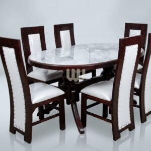 Claire & Clara Marble Top Dining Set – 6 Seater | Walnut Finish