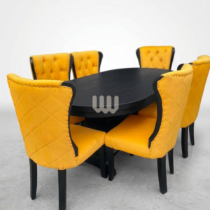 Kimwoods Chester Dining Set – 6 Seater | Black Finish with Mustard Upholstery