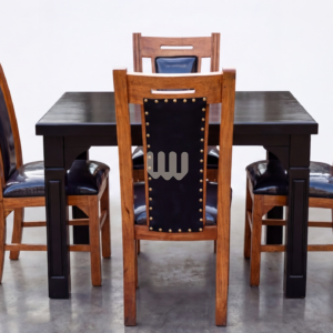 Claire & Clara 4-Seater Dining Set – Black Table + Mahogany Chairs with Black Upholstery