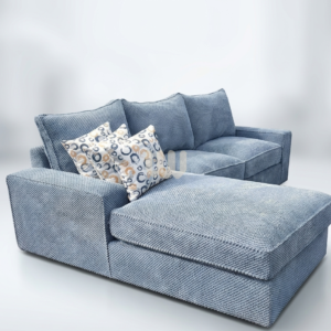 5-Seater L-Shaped Sofa – Grey Fabric + Chaise Lounge (Spring Cushions)