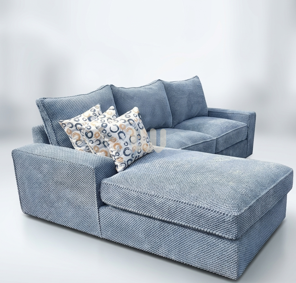 5-Seater L-Shaped Sofa – Grey Fabric + Chaise Lounge (Spring Cushions)