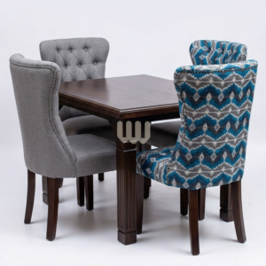 KimWoods Chester 4-Seater Dining Set – Walnut Finish + Mixed Upholstered Chairs