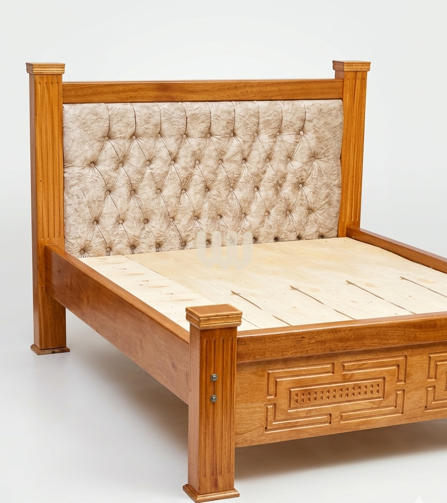 Chester Classic Bed – 5x6 | Solid Wood Frame with Upholstered Headboard