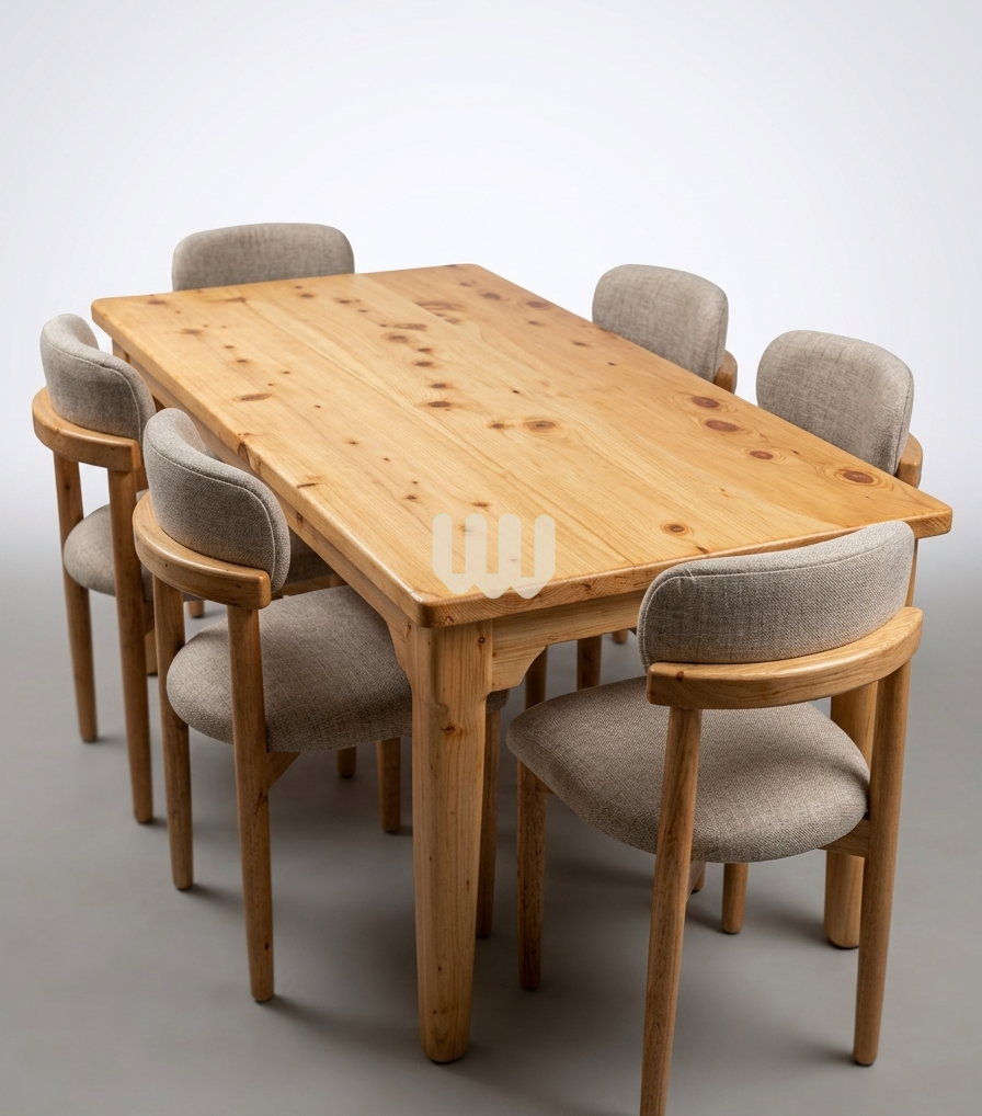 Sunshine Minimalist Dining Set – 6 Seater | Natural Cypress Wood