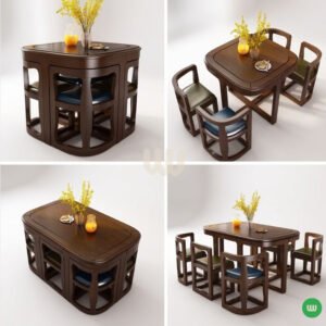 Sunshine Space-Saver Dining Set – 4/6 Seater | Walnut Finish