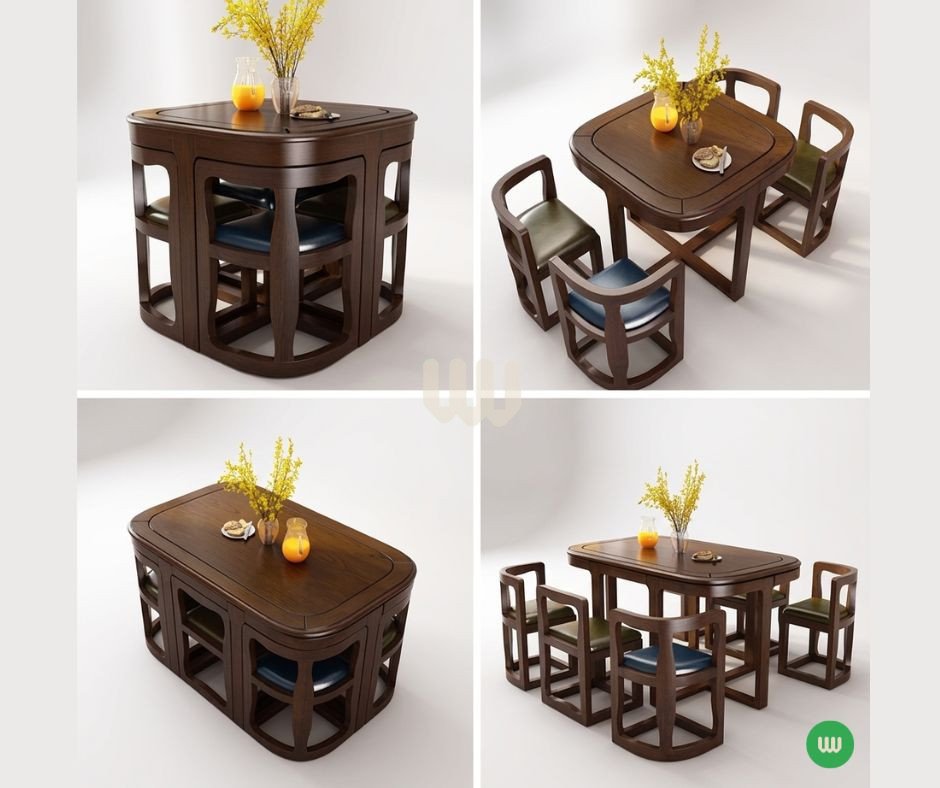 Sunshine Space-Saver Dining Set – 4/6 Seater | Walnut Finish