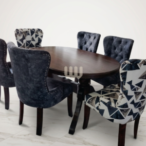 KimWoods Chester 6-Seater Dining Set – Oval Table + Mixed Upholstered Chairs (Dark Finish)