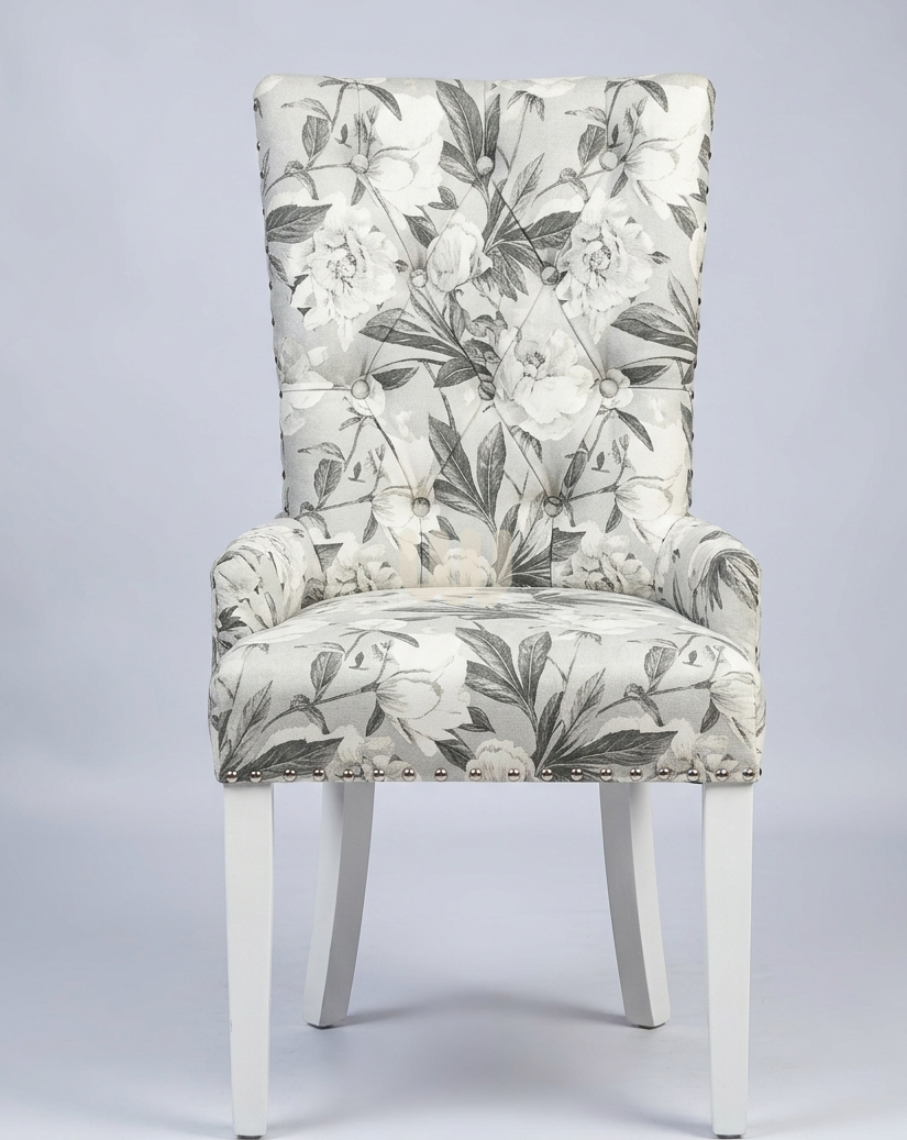 KimWoods Chester Marble Dining Set – 8 Seater | Painted White Finish with Beige Upholstery