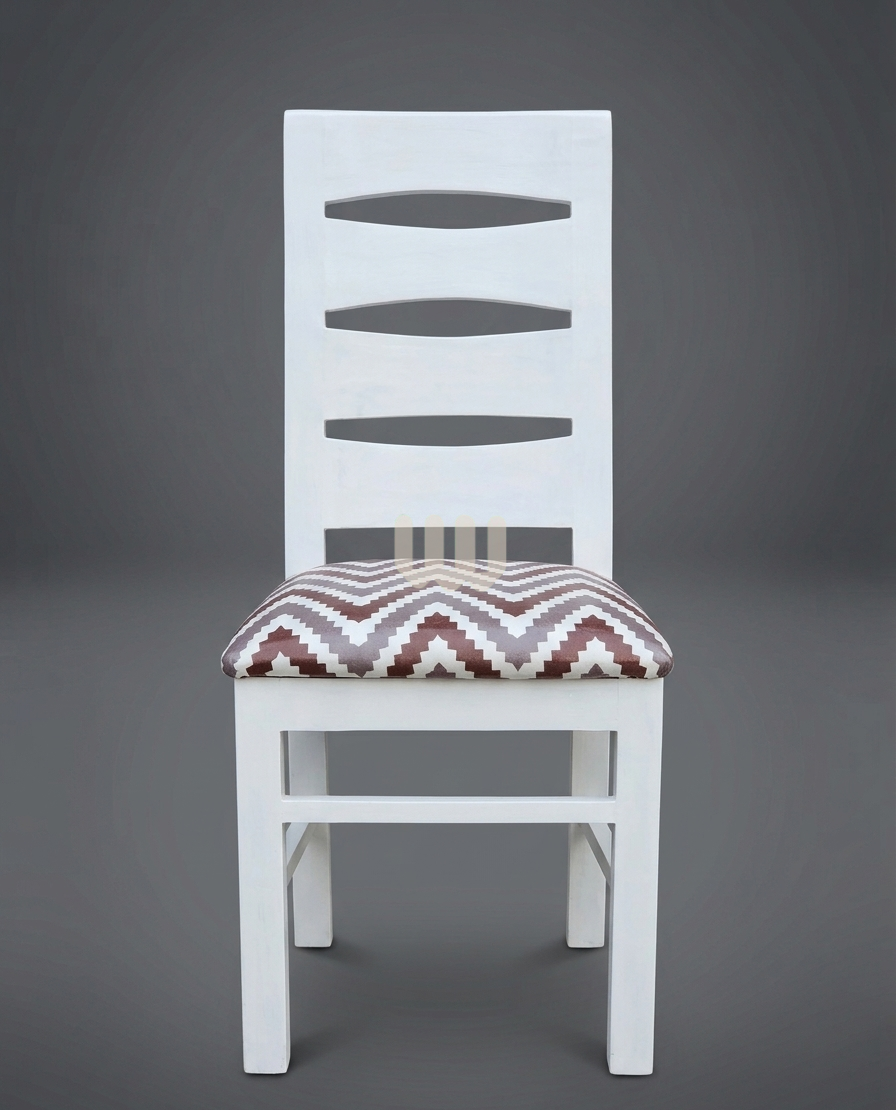 Mwangaza Macho Dining Set – 4 Seater | White Finish with Zigzag Upholstered Chairs