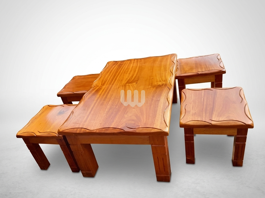 Bestie Mahogany Coffee Table Set – Solid Top | Natural Mahogany Finish