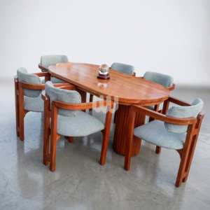 Bestie Mahogany Cup Dining Set – 6 Seater Oval Dining Table with Upholstered Chairs