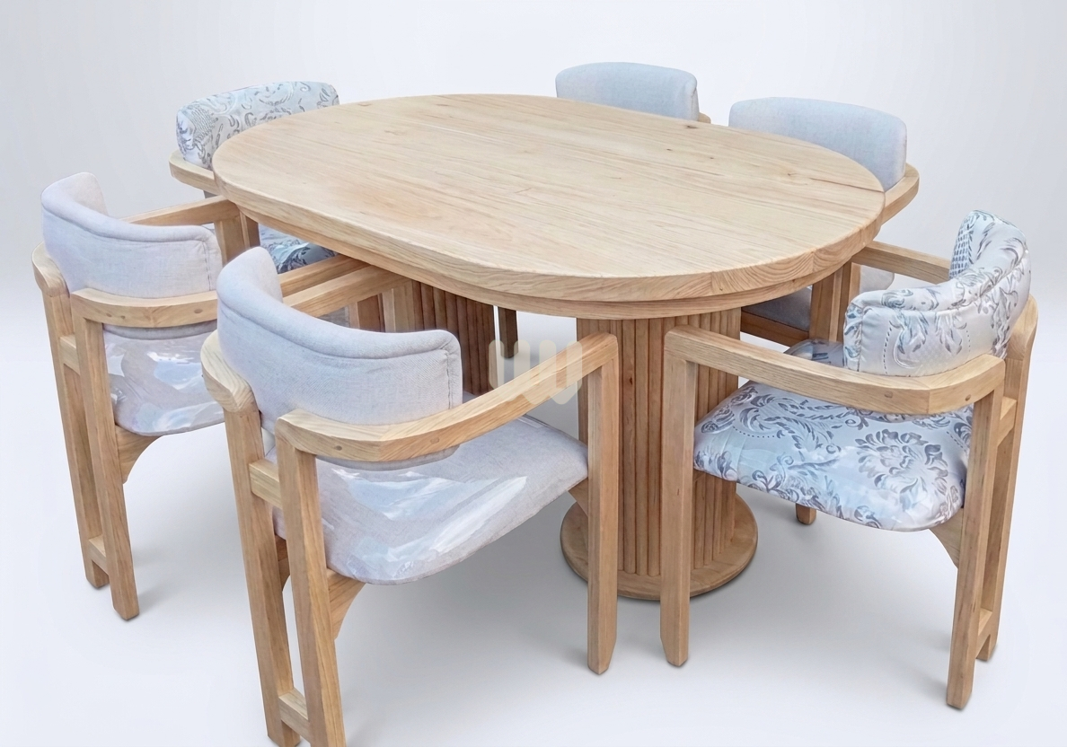 Mtwaper Cup Chair Dining Set – 6 Seater Oval | Natural White Oak Finish