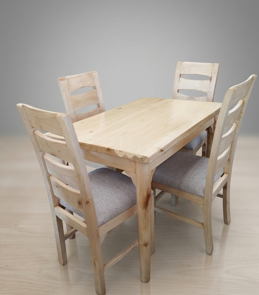 Mtwaper Macho Dining Set – 4 Seater Solid Wood Dining Table with Upholstered Chairs