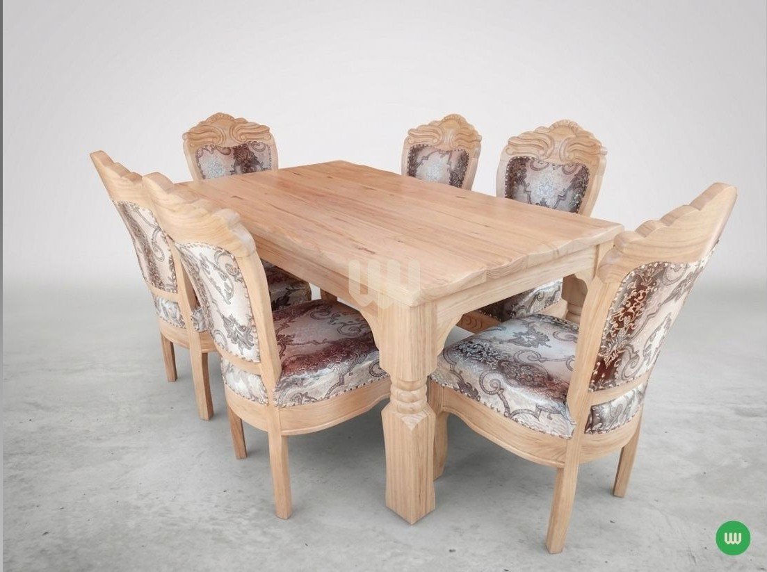 Mtwaper White Oak Antique Dining Set – 6 Seater | Natural Finish