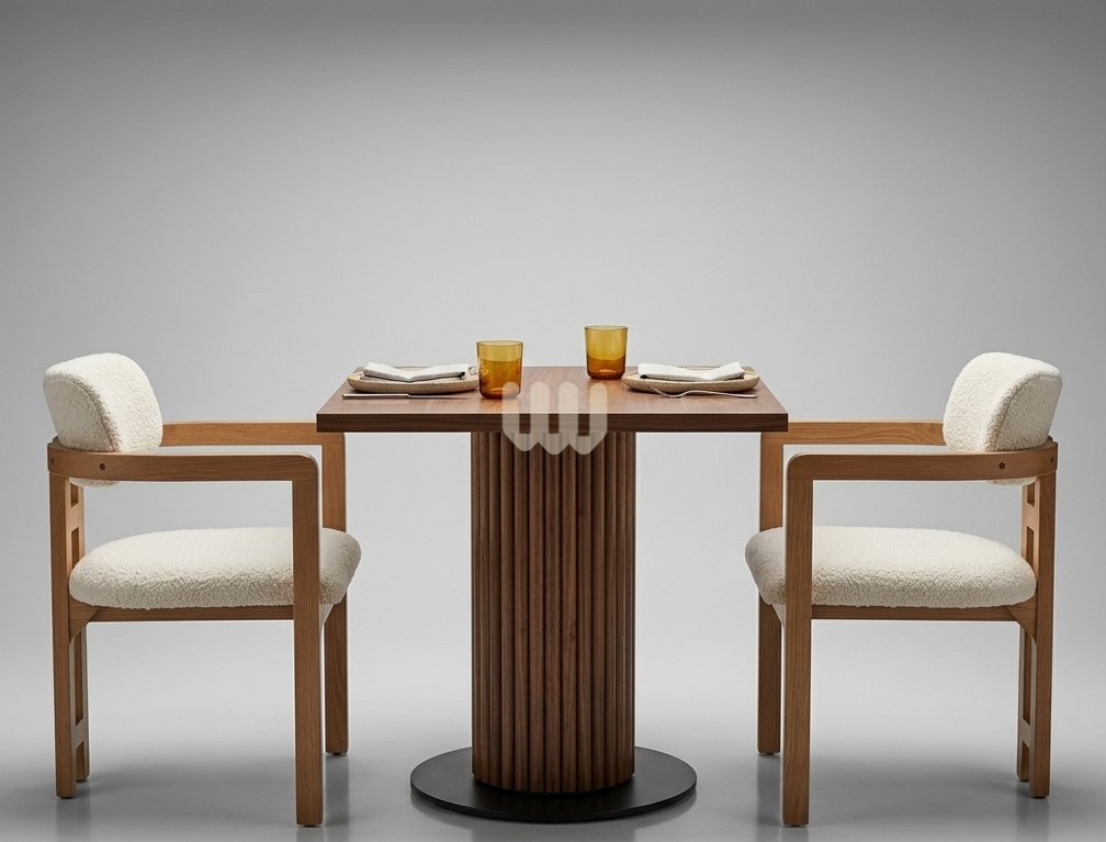Modern Restaurant Booth Seating & Dining Set – Walnut Finish with Beige Upholstery