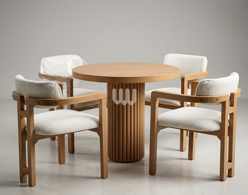 Modern Restaurant Booth Seating & Dining Set – Walnut Finish with Beige Upholstery