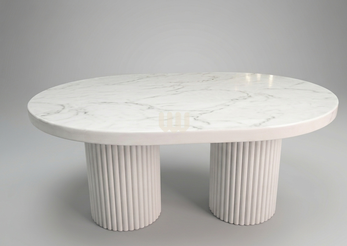 Sunshine Minimalist Dining Set – 6 Seater | Marble Top Oval Table