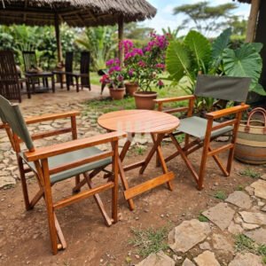 Alltime Folding Outdoor Camping Set – 2 Folding Chairs + Round Table | Mahogany Finish