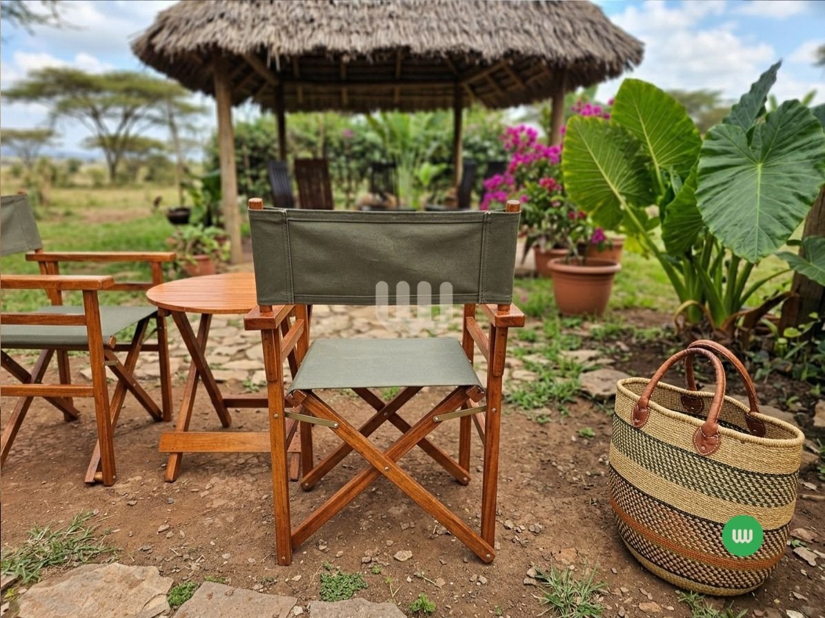 Alltime Folding Outdoor Camping Set – 2 Folding Chairs + Round Table | Mahogany Finish