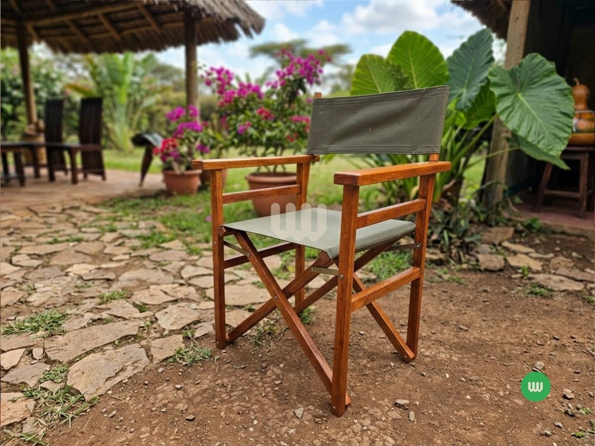 Alltime Folding Outdoor Camping Set – 2 Folding Chairs + Round Table | Mahogany Finish
