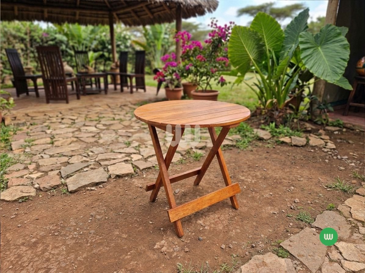 Alltime Folding Outdoor Camping Set – 2 Folding Chairs + Round Table | Mahogany Finish