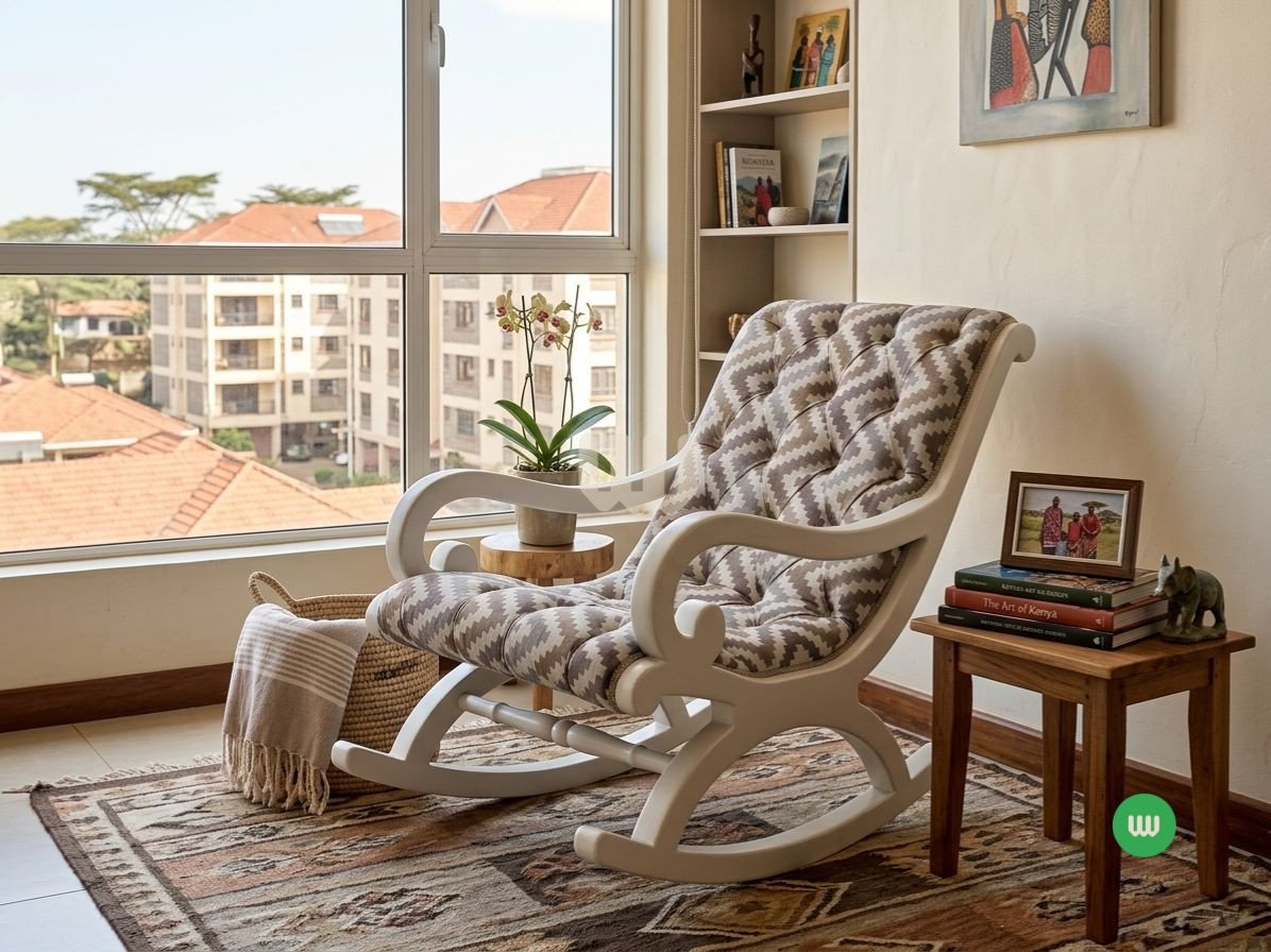 Alltime Tufted Rocking Chair – Zigzag Fabric | White Finish