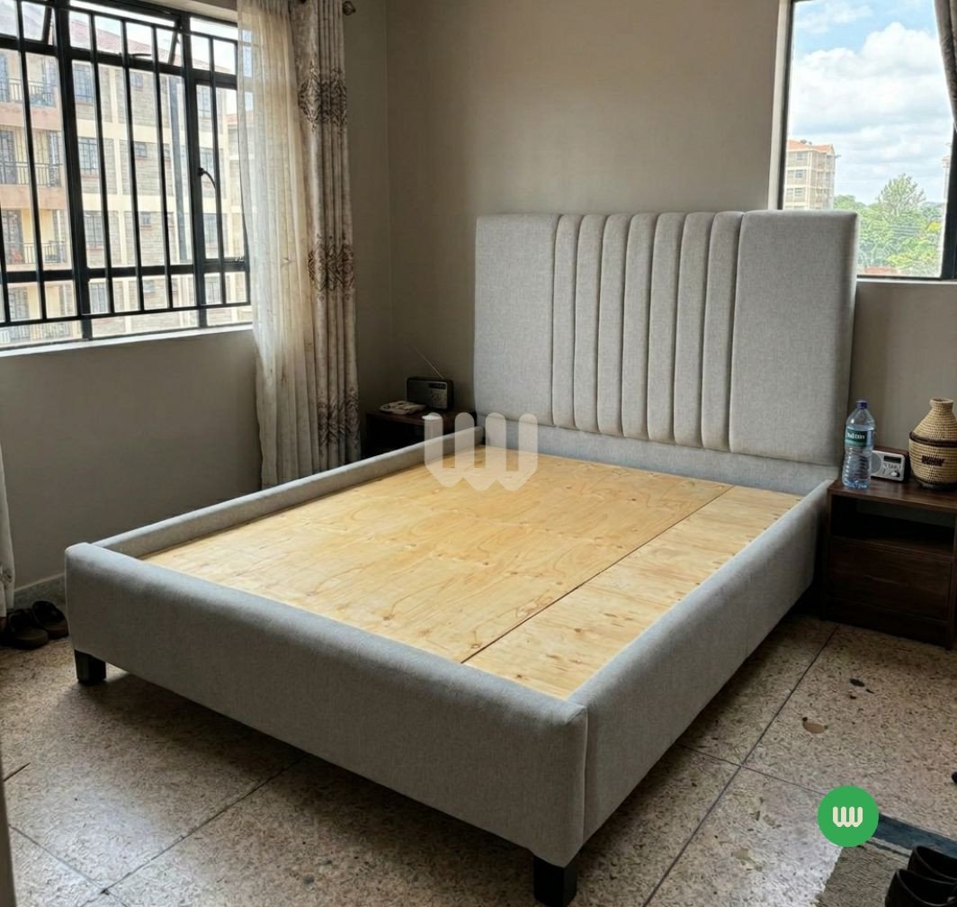Bestie Tufted Platform Bed – Beige Fabric Upholstered Bed Frame
