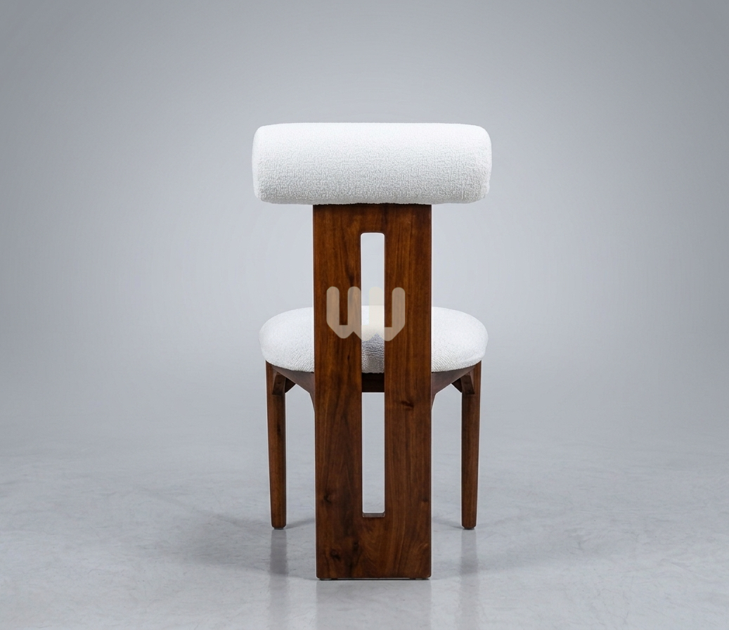 Sunshine Rolled Backrest Dining Set – 4 Seater | Round White Table Top & Walnut Finish