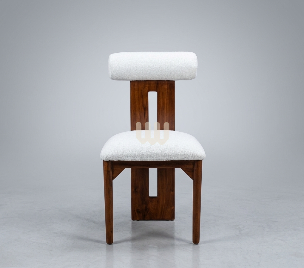 Sunshine Rolled Backrest Dining Set – 4 Seater | Round White Table Top & Walnut Finish