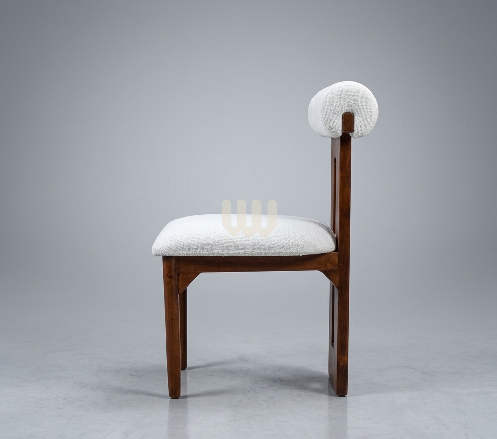 Sunshine Rolled Backrest Dining Set – 4 Seater | Round White Table Top & Walnut Finish