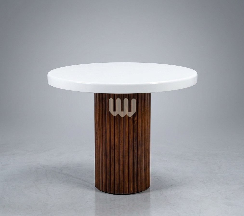 Sunshine Rolled Backrest Dining Set – 4 Seater | Round White Table Top & Walnut Finish