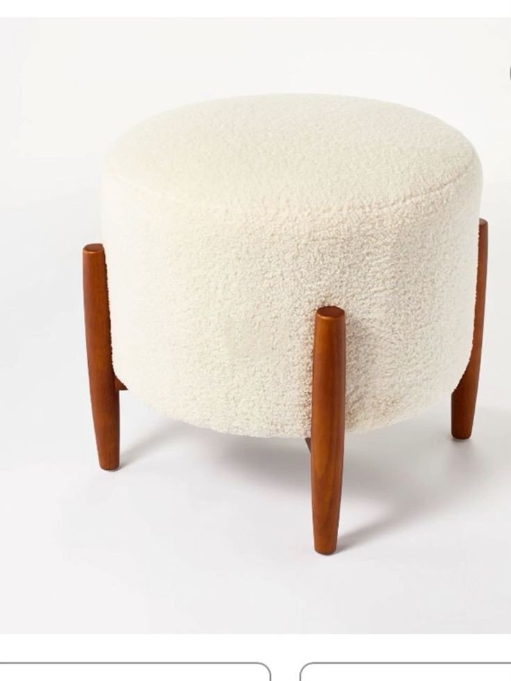 Jewel Accent Chair with Pouf | Mahogany Frame & Beige Bouclé Fabric