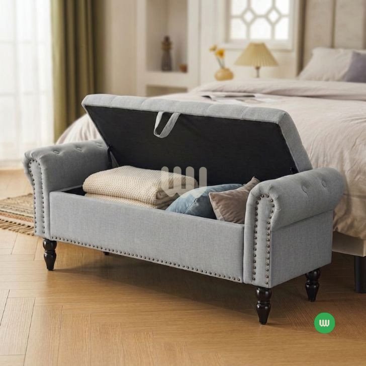 Jewel Tufted Storage Ottoman Bench