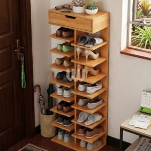 Jewel Wooden Shoe Rack – 16 Pair Capacity | 8 Shelves + Top Storage Drawer