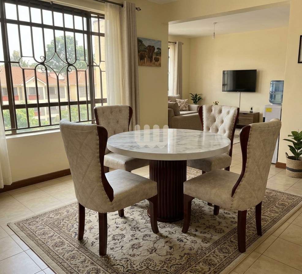 Kimwoods Chester Dining Set – 4 Seater Round | Marble Top & Diamond-Tufted Chairs