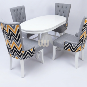 Kimwoods Chester Dining Set – 4 Seater | White Painted Oval Table & Light Grey Chester Chairs