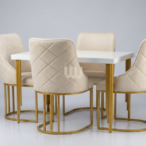 Mwangaza Modern Luxe Dining Set – 4 Seater | White Marble Top & Gold Metal Base