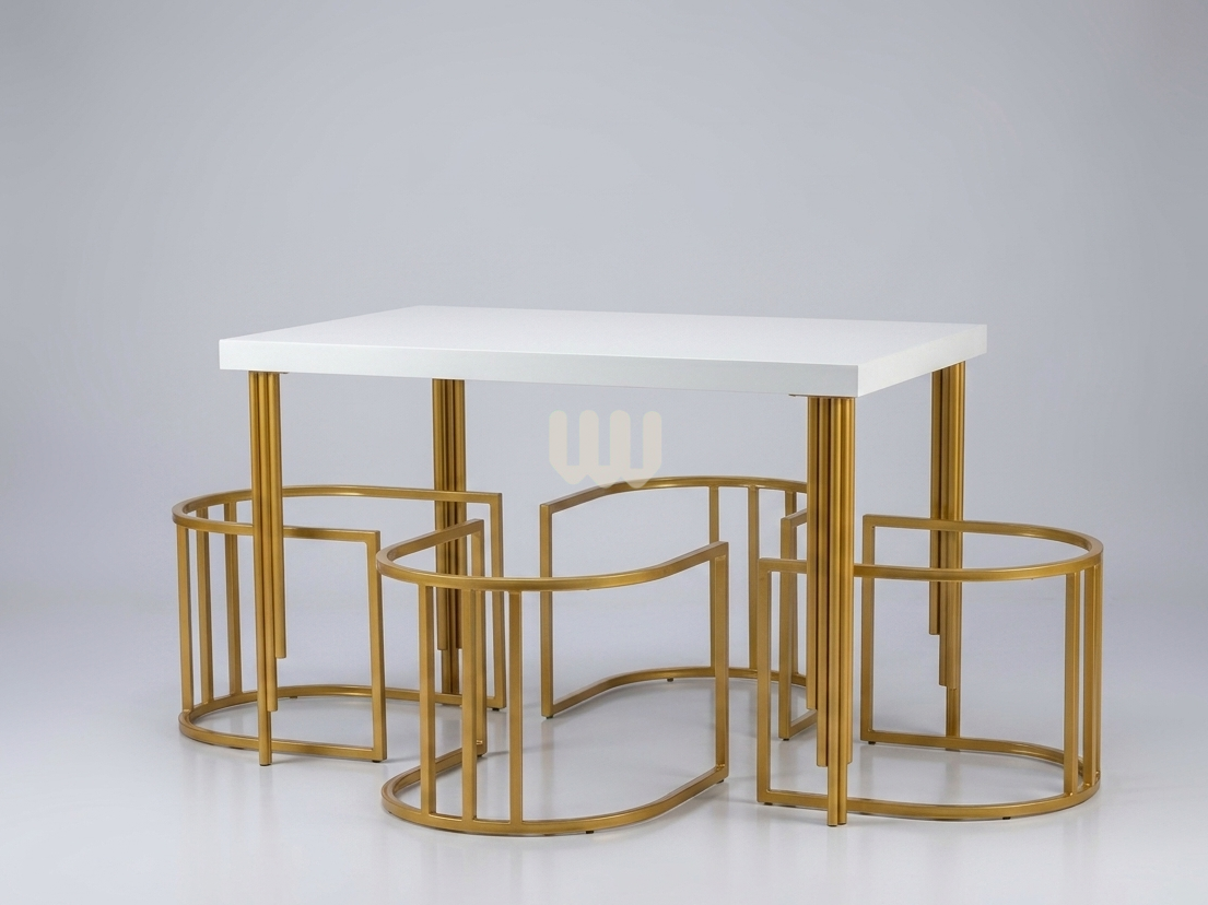 Mwangaza Modern Luxe Dining Set – 4 Seater | White Marble Top & Gold Metal Base