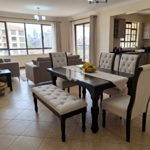Mwangaza Tufted Dining Set – 6 Seater | 4 Chairs + Dining Bench | White Finish - Black