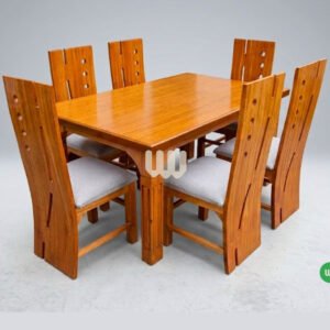 Bestie Modern Dining Set – 6 Seater | Solid Mahogany Frame & Mahogany Laminated MDF Tabletop