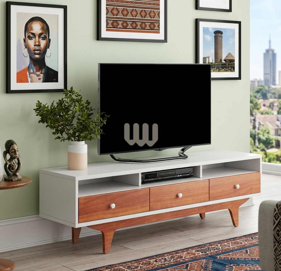 Jewel TV Stand – White & Mahogany Finish | 160 × 40 × 50 cm | Modern Entertainment Unit