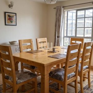 Mtwaper Wooden Dining Set – 6 Seater | Solid Hardwood | Floral Upholstered Dining Chairs