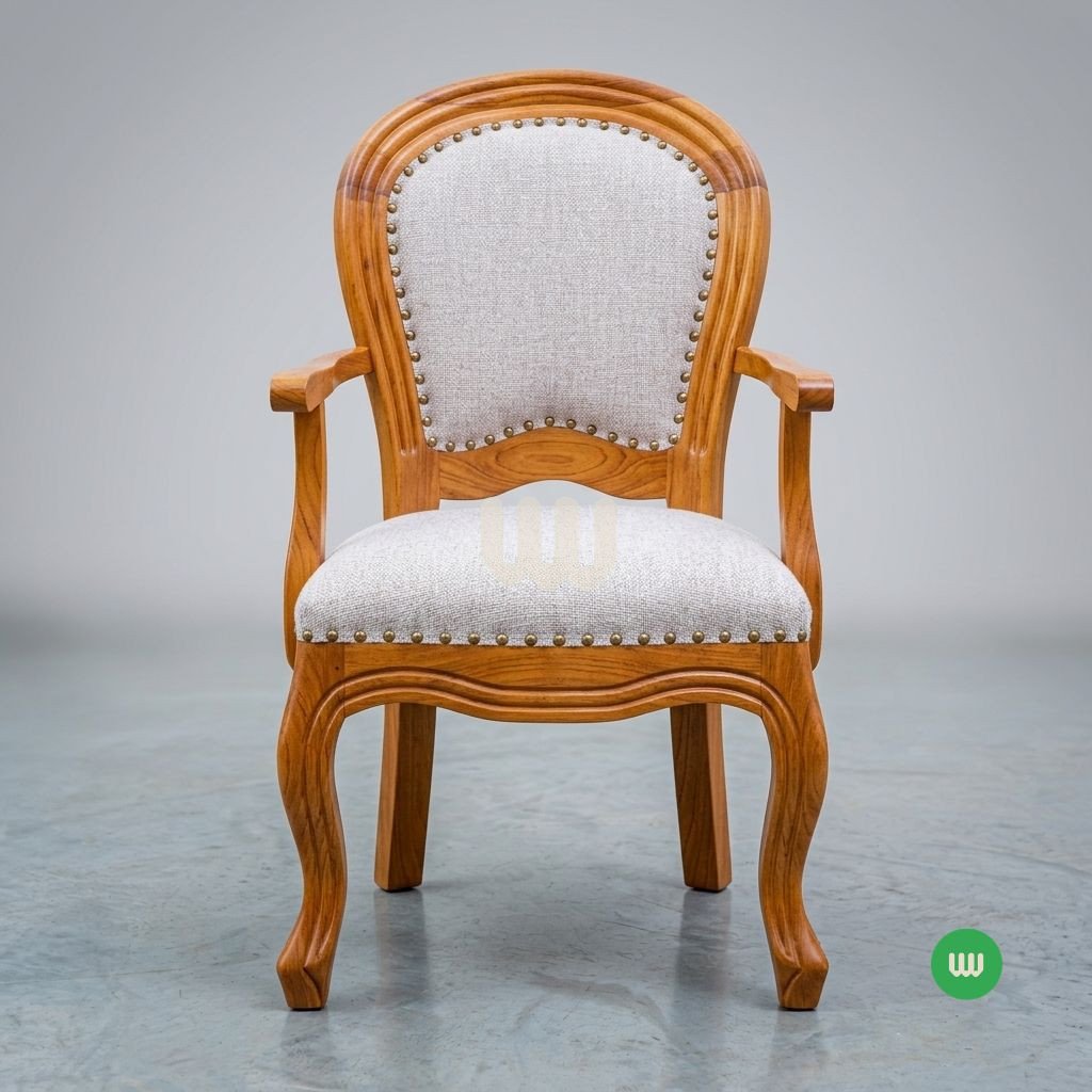 Oushmere Premium Antique Dining Set – 6 Seater | Solid Mvule Hardwood & Upholstered Chairs