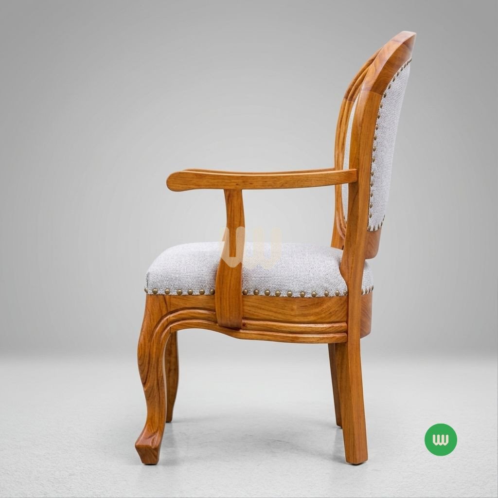 Oushmere Premium Antique Dining Set – 6 Seater | Solid Mvule Hardwood & Upholstered Chairs
