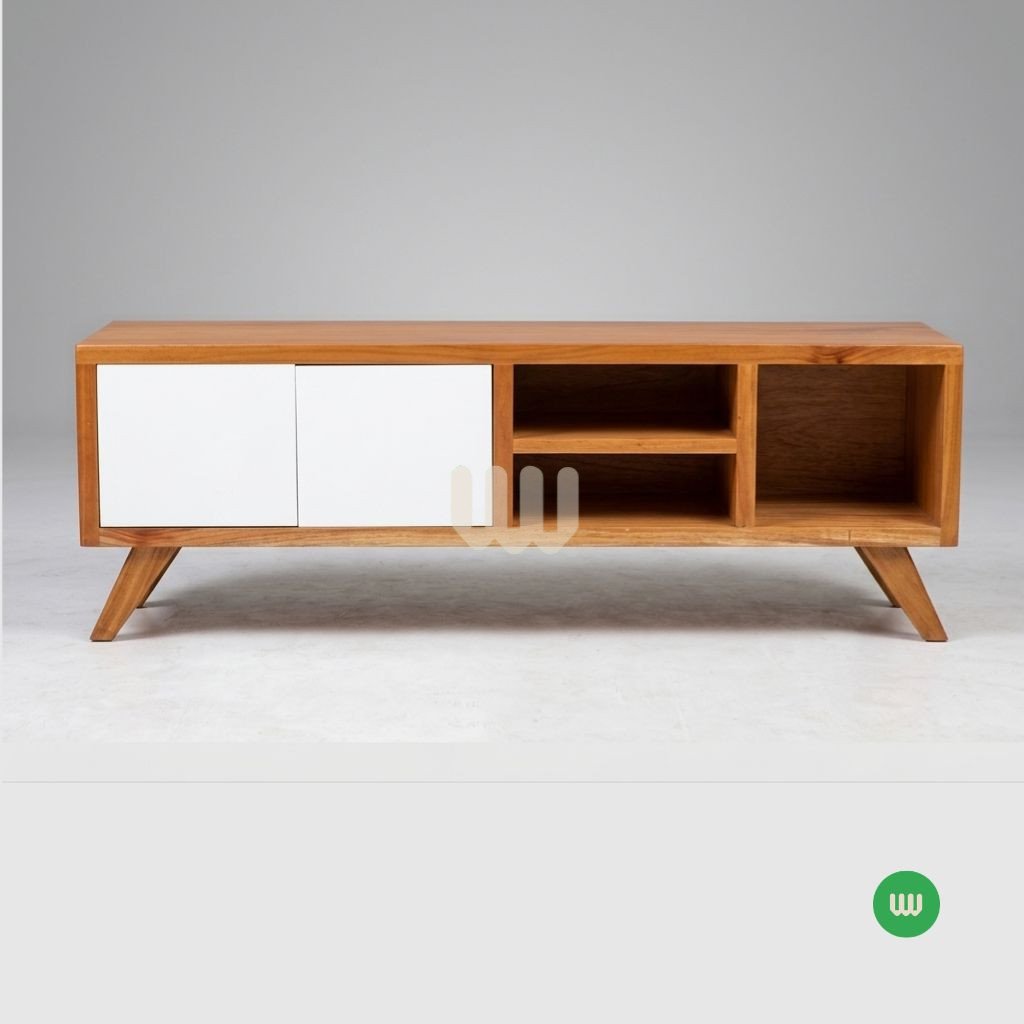 Oushmere Premium TV Cabinet | Solid Mvule Hardwood & White Soft-Close Drawers