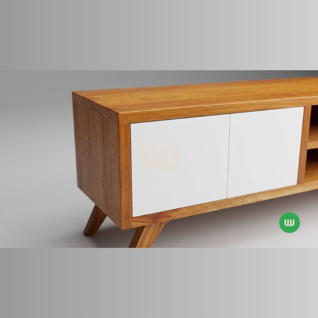 Oushmere Premium TV Cabinet | Solid Mvule Hardwood & White Soft-Close Drawers
