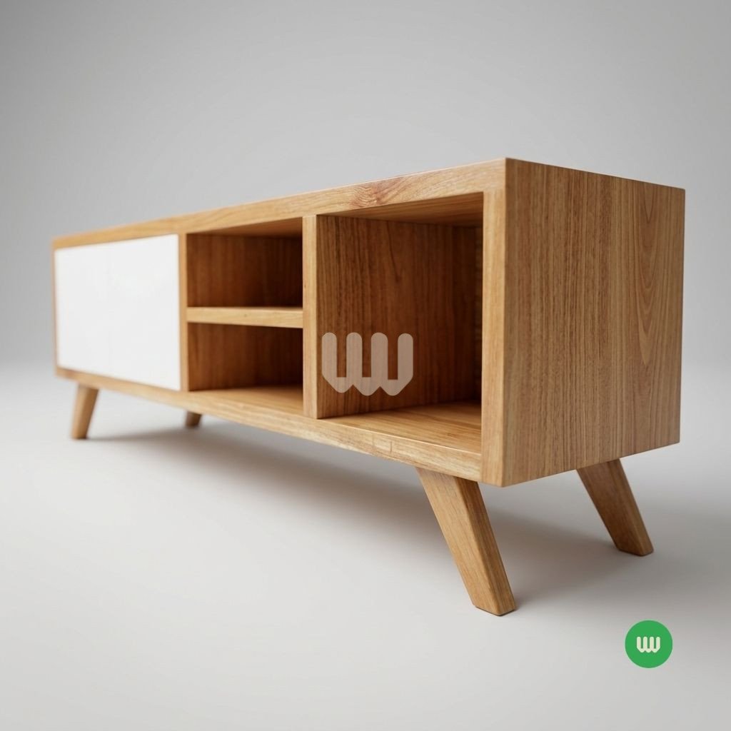 Oushmere Premium TV Cabinet | Solid Mvule Hardwood & White Soft-Close Drawers